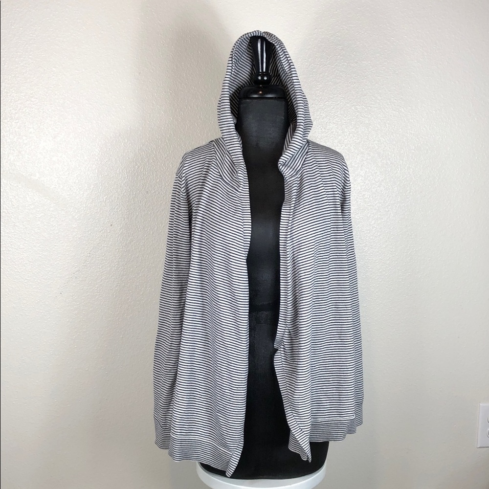 LOFT Cardigan BLACK AND WHITE STRIPPED HOODED Size Large
